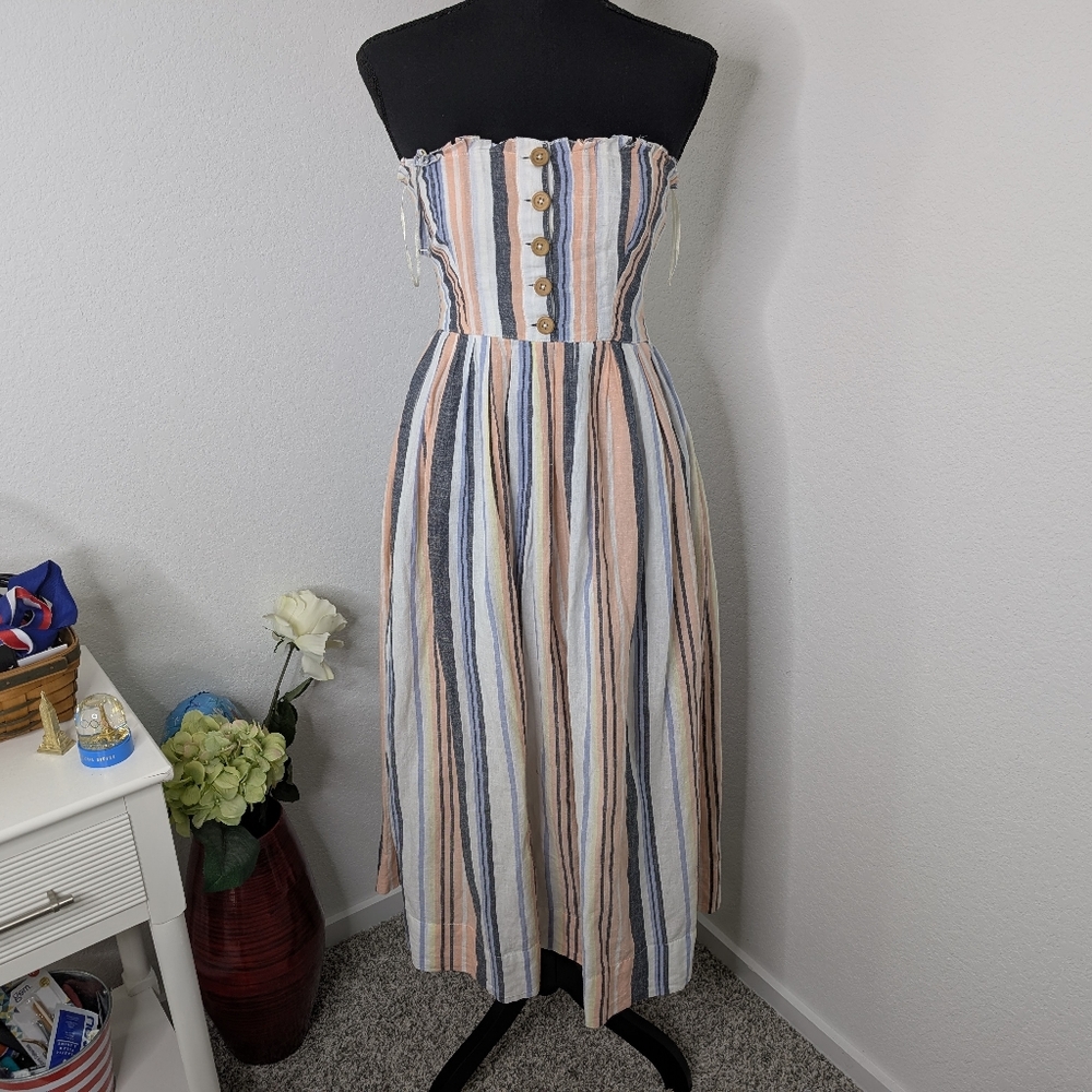 💘 Free People Lilah Striped Pleated Midi Tube Dress - Picture 2 of 6